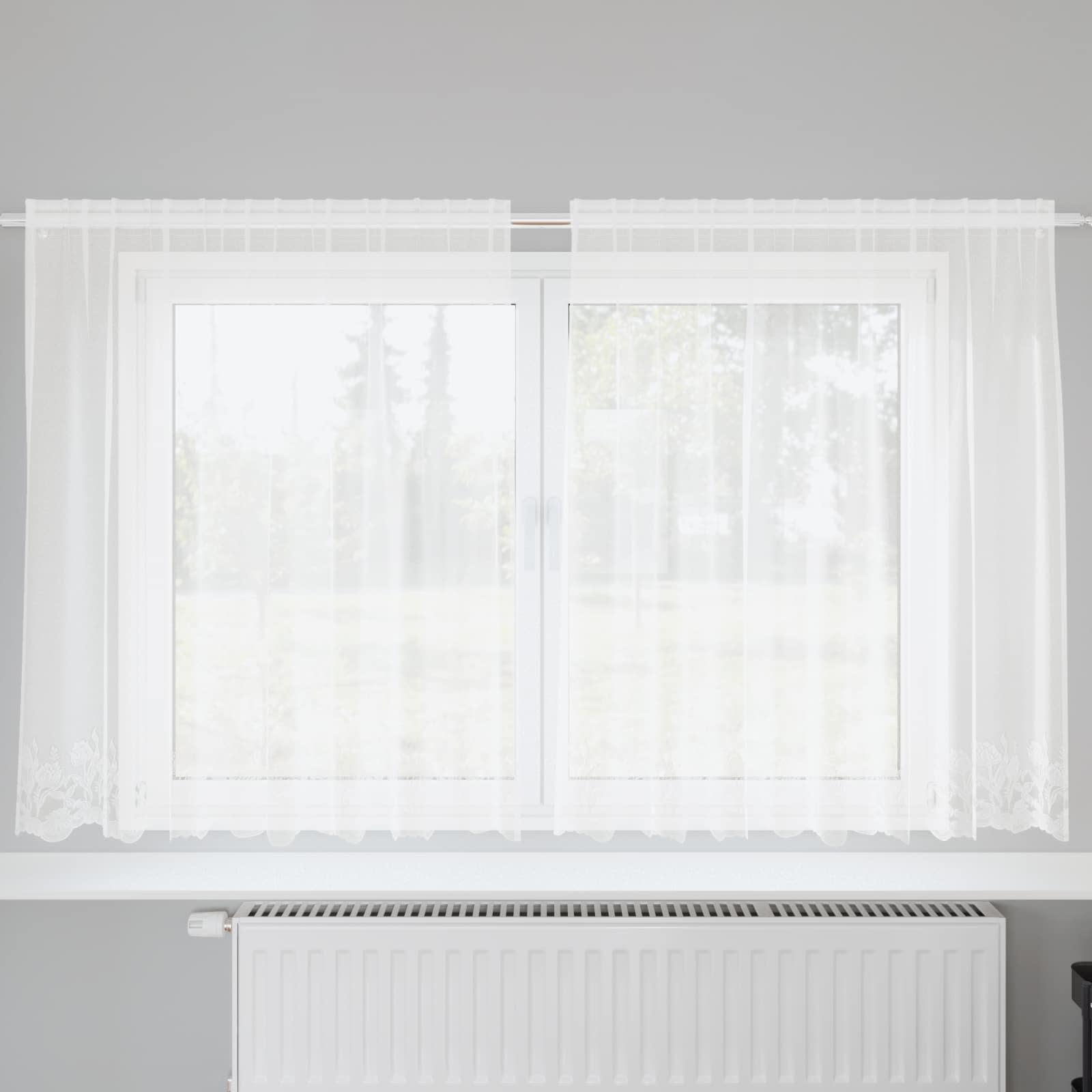Lace Gardin med gardiner Blomstret Hvid 140 x 200 cm Polyester