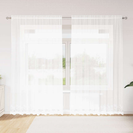 Lace Gardin med gardiner Blomstret Hvid 240 x 200 cm Polyester