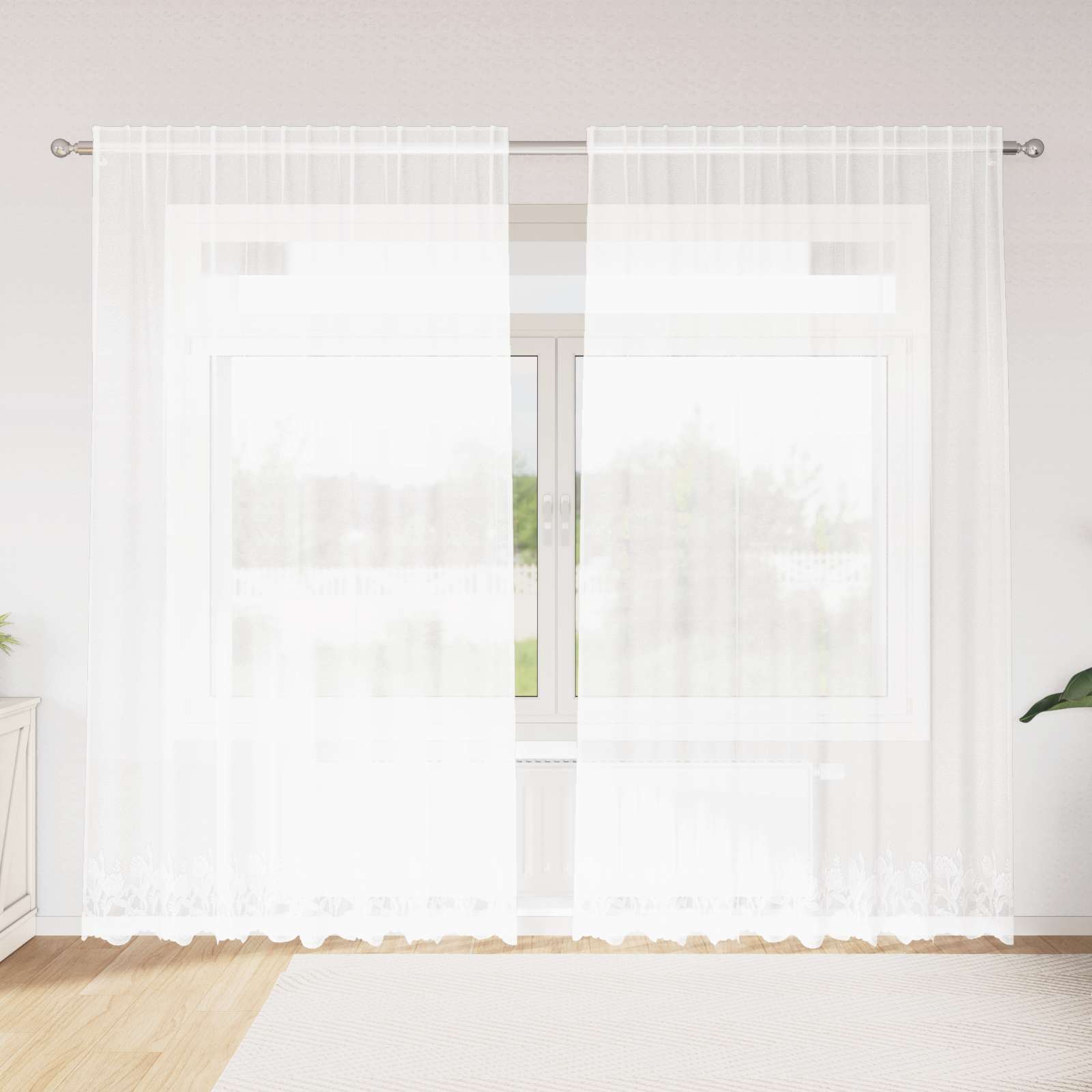Lace Gardin med gardiner Blomstret Hvid 245 x 200 cm Polyester