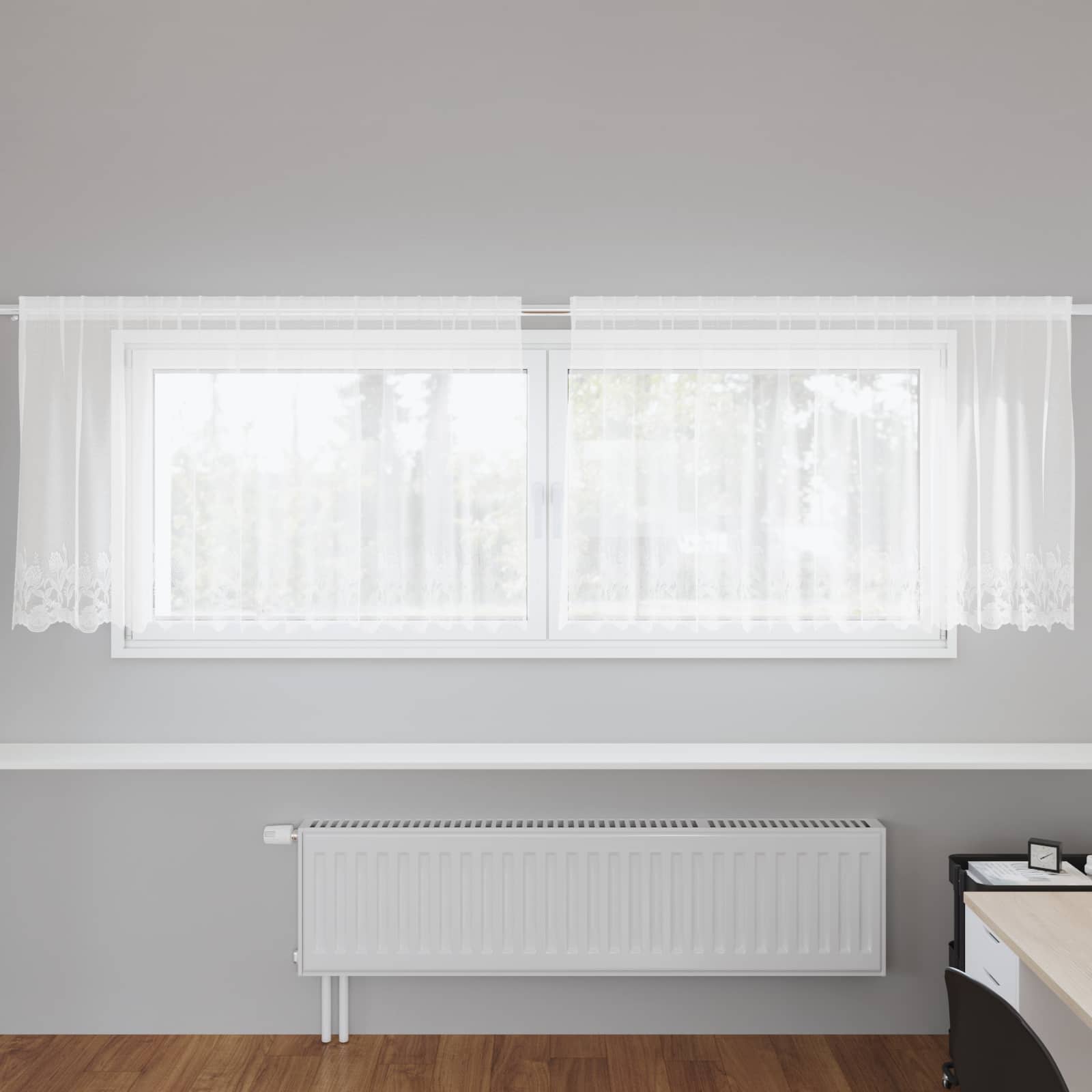 Lace Gardin med gardiner Blomstret Hvid 120 x 300 cm Polyester