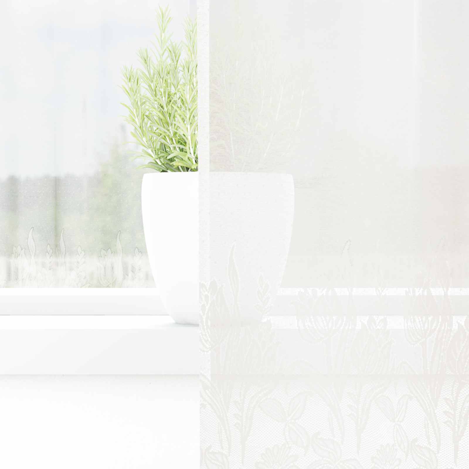 Lace Gardin med gardiner Blomstret Hvid 160 x 300 cm Polyester