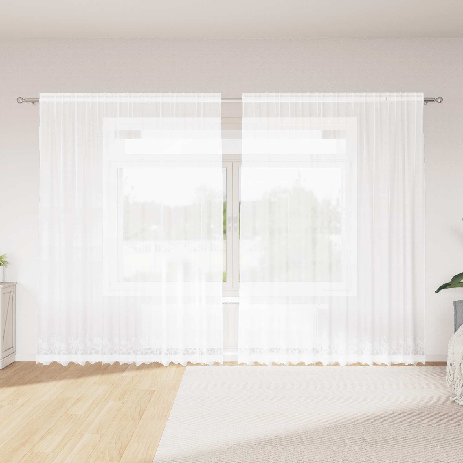 Lace Gardin med gardiner Blomstret Hvid 220 x 300 cm Polyester