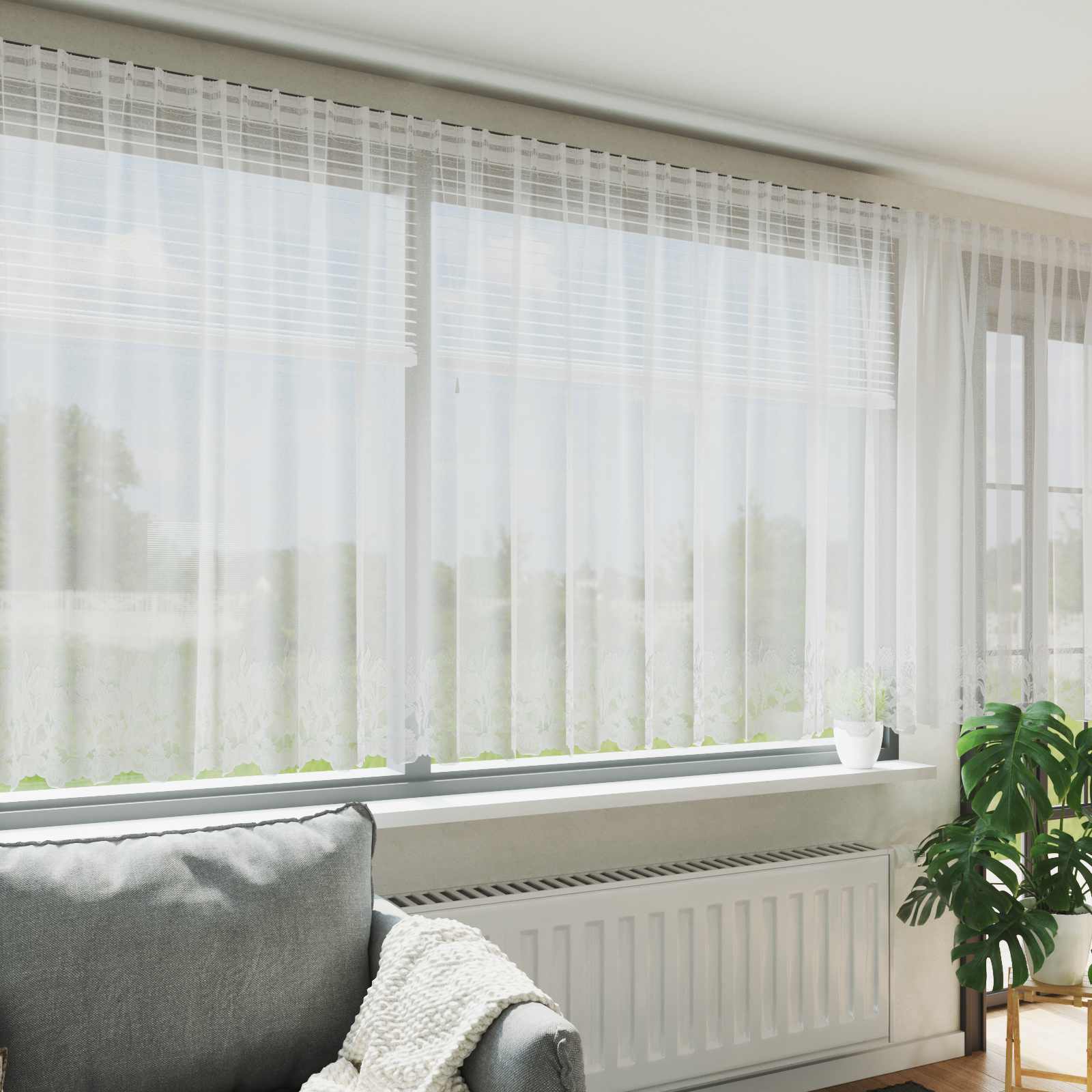 Lace Gardin med gardiner Blomstret Hvid 140 x 600 cm Polyester