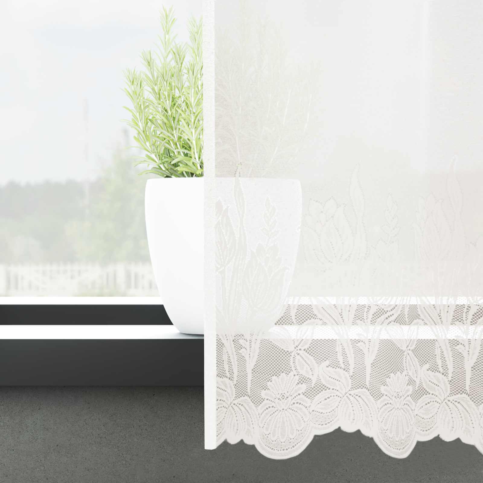 Lace Gardin med gardiner Blomstret Hvid 200 x 600 cm Polyester