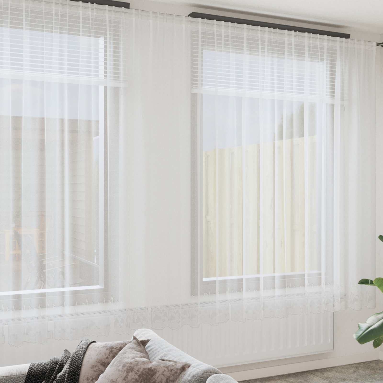 Lace Gardin med gardiner Blomstret Hvid 280 x 750 cm Polyester