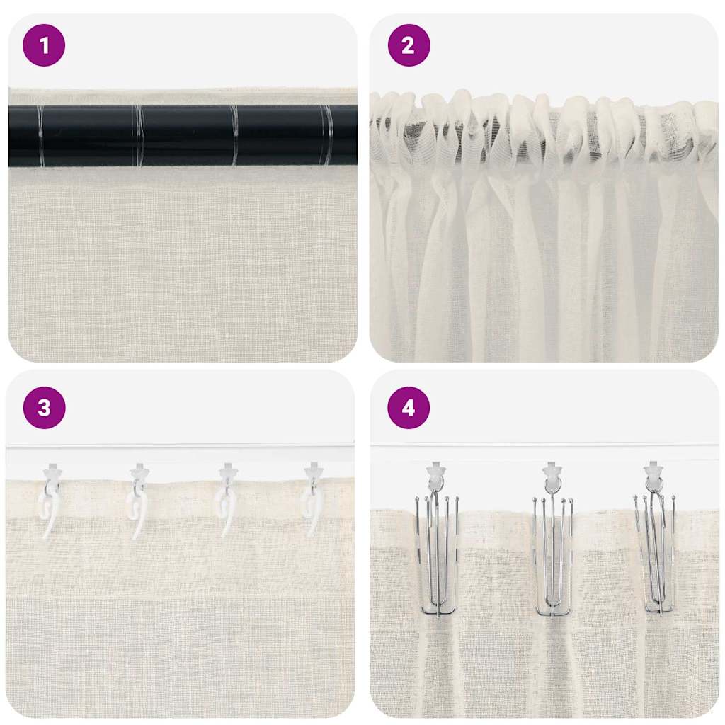 Voile Gardin med gardiner 2 pcs Creme 260 x 140 cm Polyester
