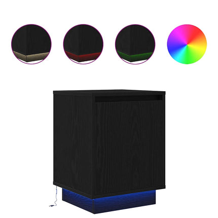 Sengeskab med LED-lys Sort 38x34x50 cm