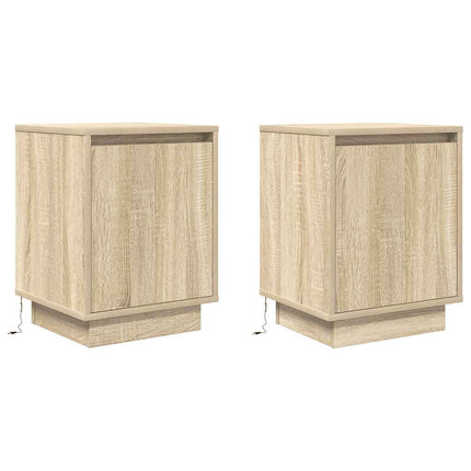 sengeskabe 2 stk. med LED-lys 38x34x50 cm sonoma-eg