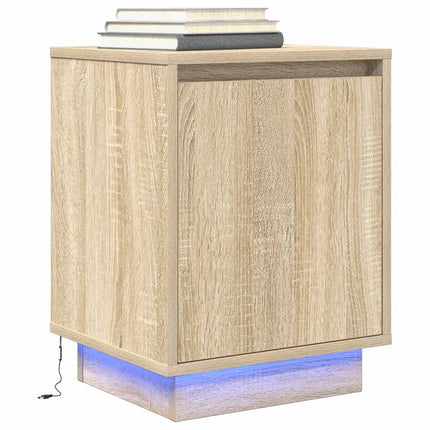 sengeskabe 2 stk. med LED-lys 38x34x50 cm sonoma-eg