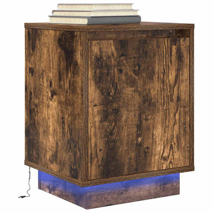 sengeskabe 2 stk. med LED-lys 38x34x50 cm røget egetræsfarve