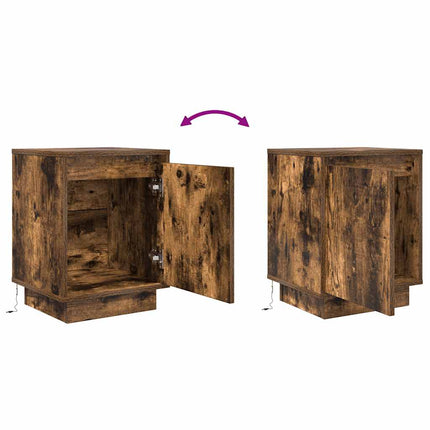 sengeskabe 2 stk. med LED-lys 38x34x50 cm røget egetræsfarve