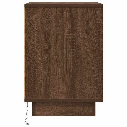 Sengeskab med LED-lys Brun Eg 38x34x50 cm