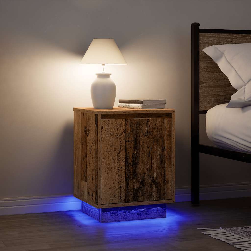 sengeskabe 2 stk. med LED-lys 38x34x50 cm gammelt træ-look