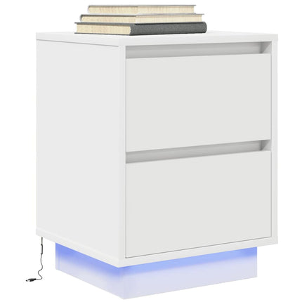 Sengeskab med LED-lys Hvid 38x34x50 cm