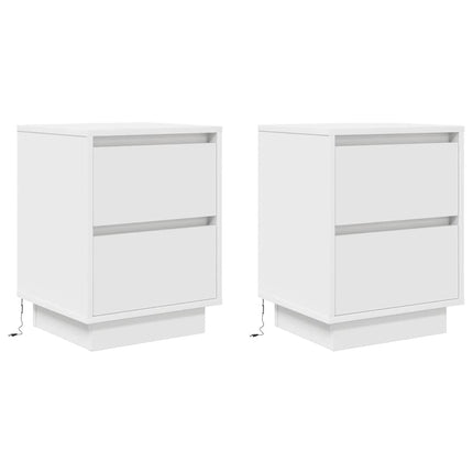 sengeskabe 2 stk. med LED-lys 38x34x50 cm hvid