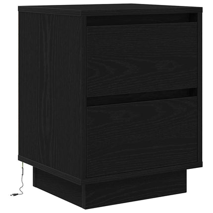 Sengeskab med LED-lys Sort 38x34x50 cm