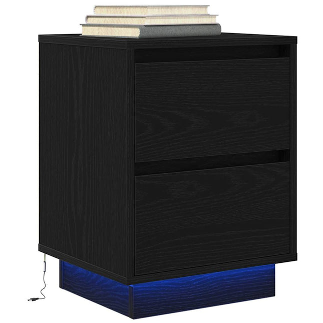 Sengeskab med LED-lys Sort 38x34x50 cm
