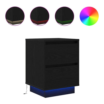 sengeskabe 2 stk. med LED-lys 38x34x50 cm sort