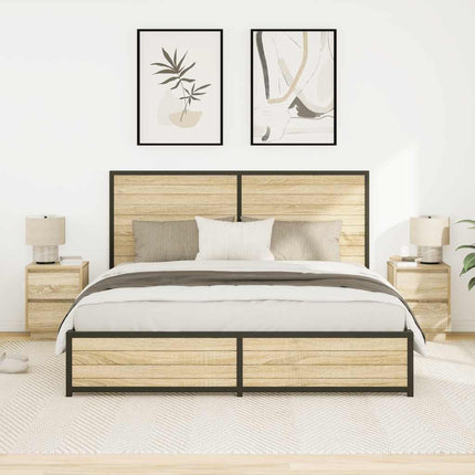 sengeskabe 2 stk. med LED-lys 38x34x50 cm sonoma-eg