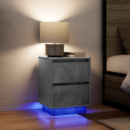 Sengeskab med LED-lys Betongrå 38x34x50 cm