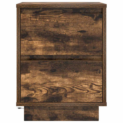 sengeskabe 2 stk. med LED-lys 38x34x50 cm røget egetræsfarve