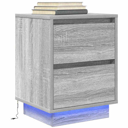 sengeskabe 2 stk. med LED-lys 38x34x50 cm grå sonoma-eg