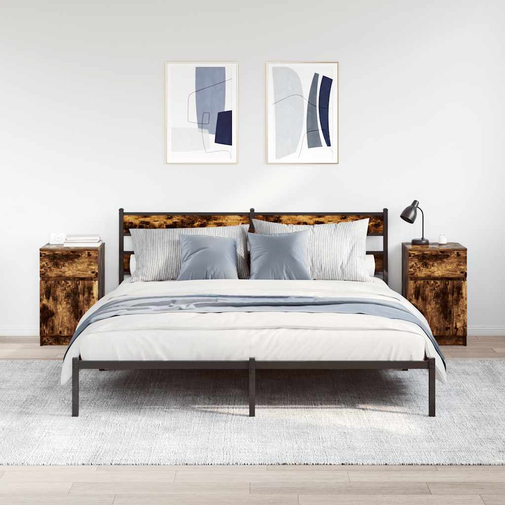 sengeborde 2 stk. 39x35x65 cm konstrueret træ røget egetræ