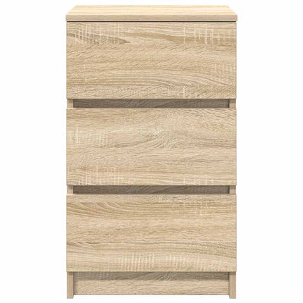sengebord med 3 skuffer 39x35x65 cm sonoma-eg