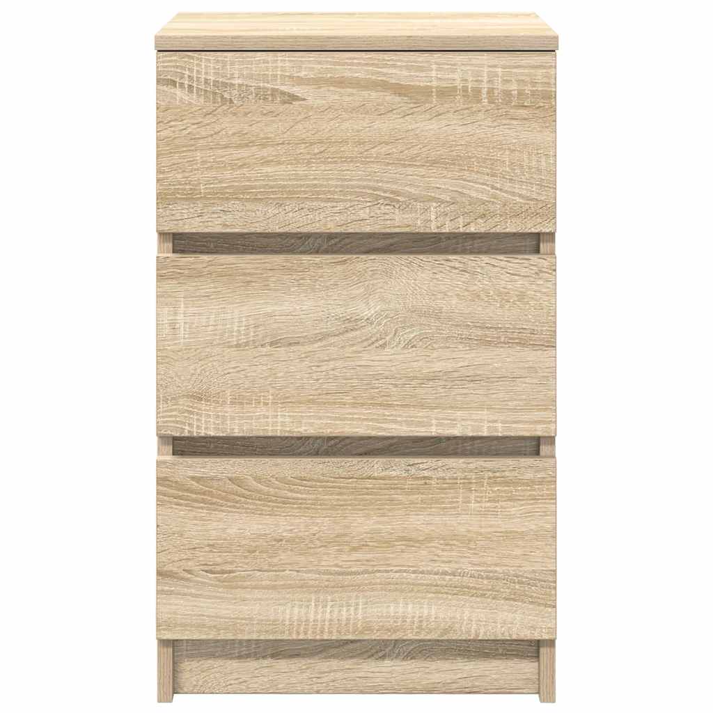 sengebord med 3 skuffer 39x35x65 cm sonoma-eg