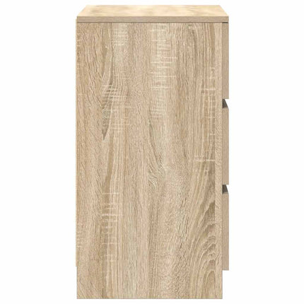 sengebord med 3 skuffer 39x35x65 cm sonoma-eg