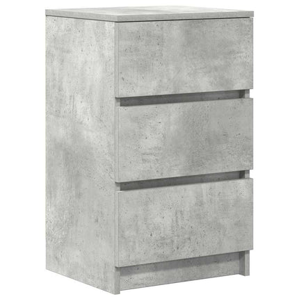 sengebord med 3 skuffer 39x35x65 cm betongrå