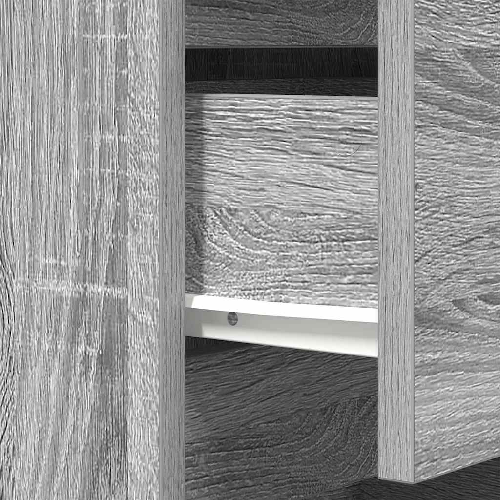 sengebord med 3 skuffer 39x35x65 cm grå sonoma-eg