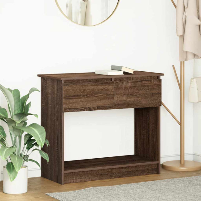 konsolbord med skuffer 85,5x38,5x74,5 cm brun egetræsfarve
