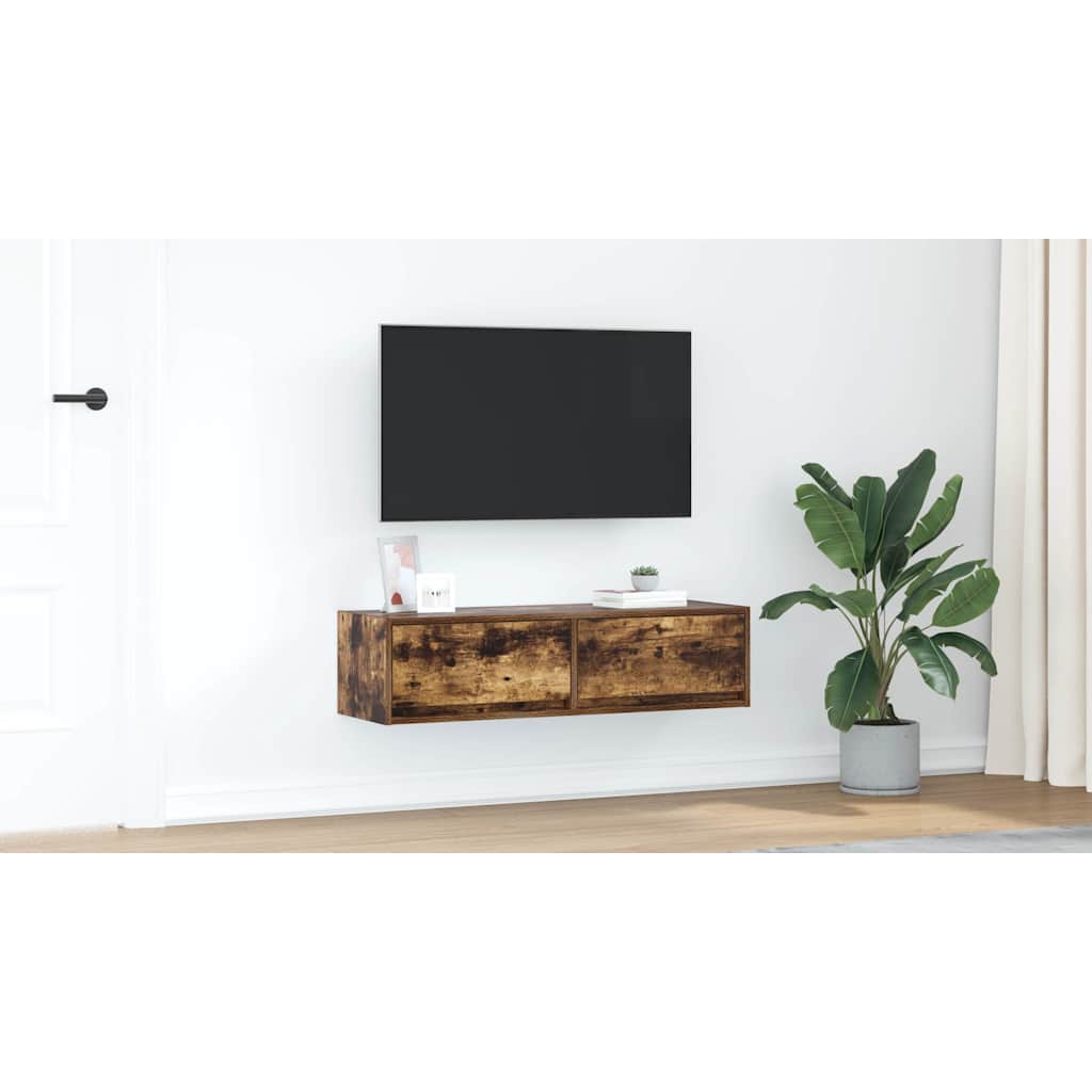 TV-skab med skuffe Røget eg 100 x 31 x 25,5 cm Konstrueret træ