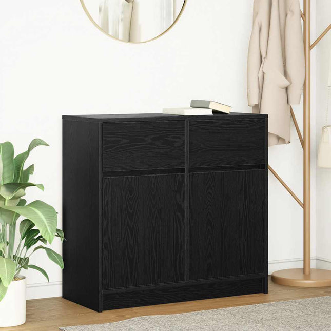 skænk med skuffe 80x34x76 cm konstrueret træ sort egetræ