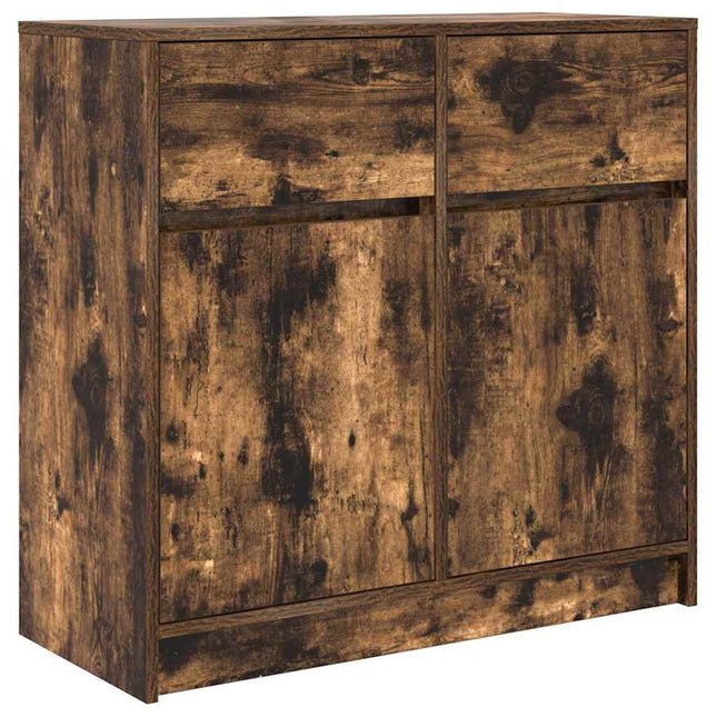 skænk med skuffe 80x34x76 cm konstrueret træ røget egetræ