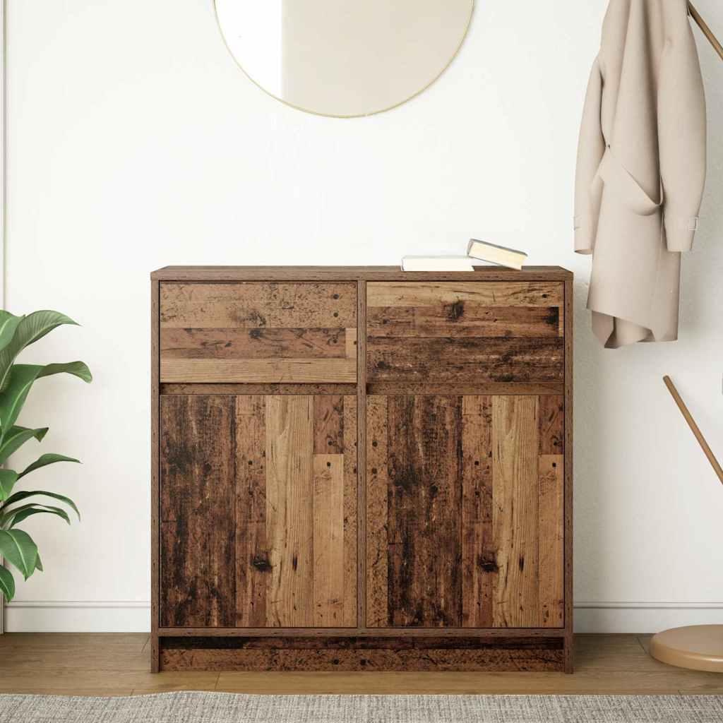 skænk med skuffe 80x34x76 cm konstrueret træ antikt træ