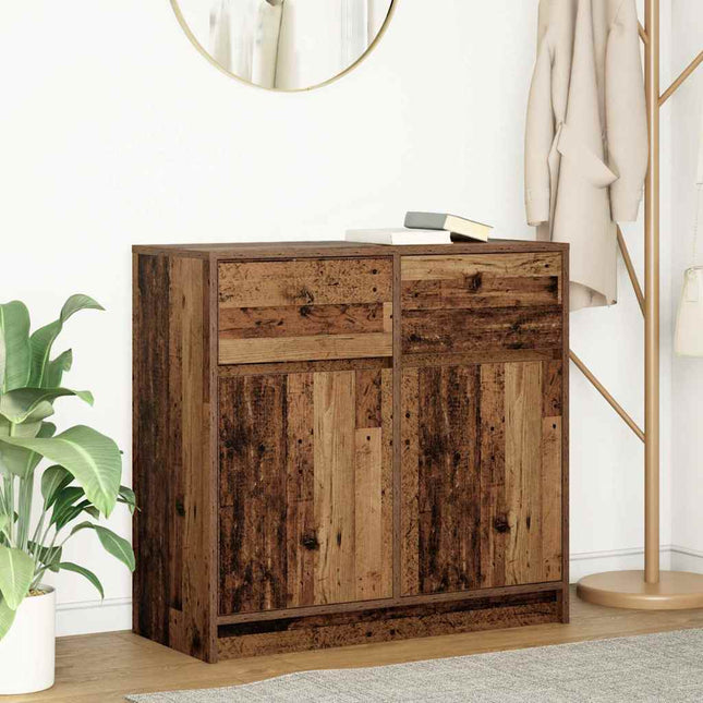 skænk med skuffe 80x34x76 cm konstrueret træ antikt træ