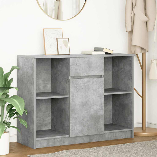 skænk med skuffe 101x35x76 cm konstrueret træ betongrå