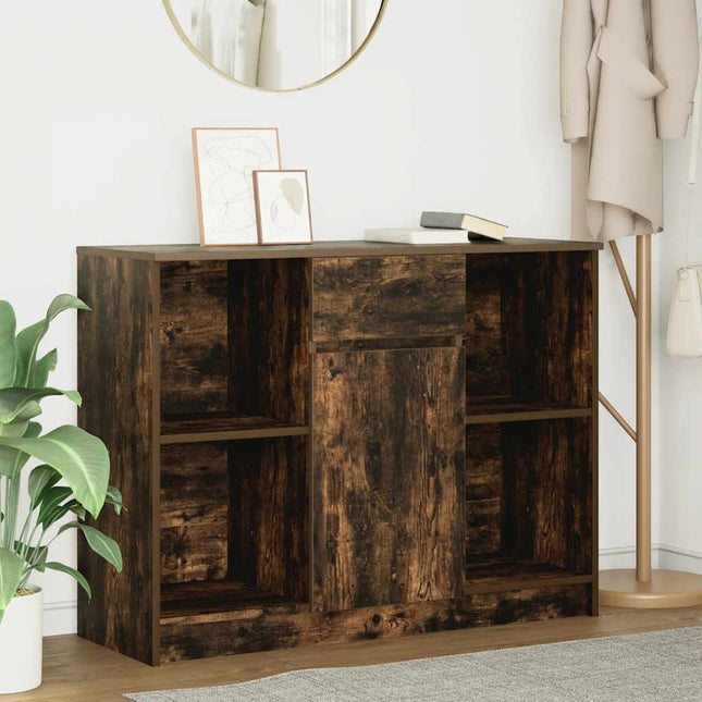 skænk med skuffe 101x35x76 cm konstrueret træ røget egetræ
