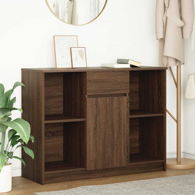 skænk med skuffe 101x35x76 cm konstrueret træ brun egetræ