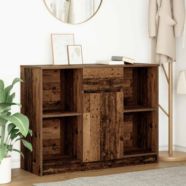 skænk med skuffe 101x35x76 cm konstrueret træ antikt træ