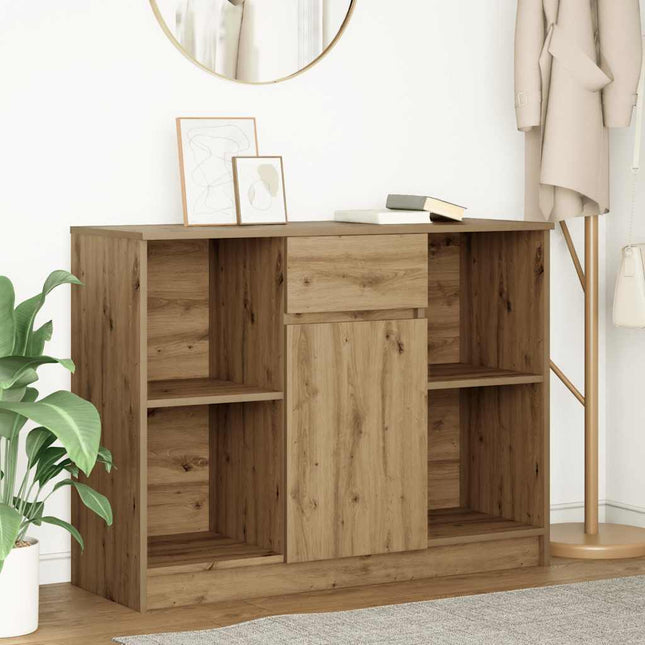 skænk med skuffe 101x35x76 cm konstrueret træ kunsteg