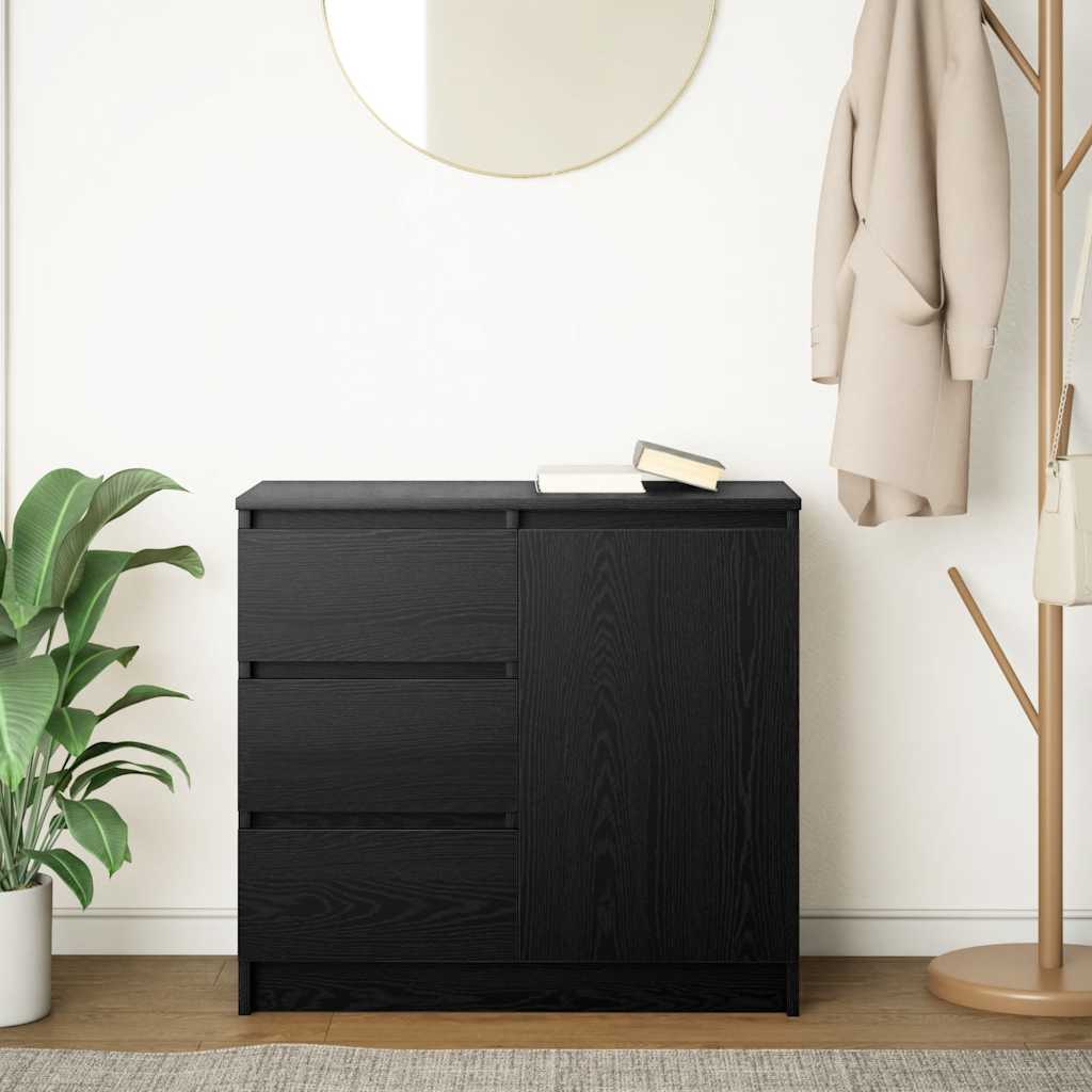 skænk med skuffe 71x35x65 cm konstrueret træ sort egetræ