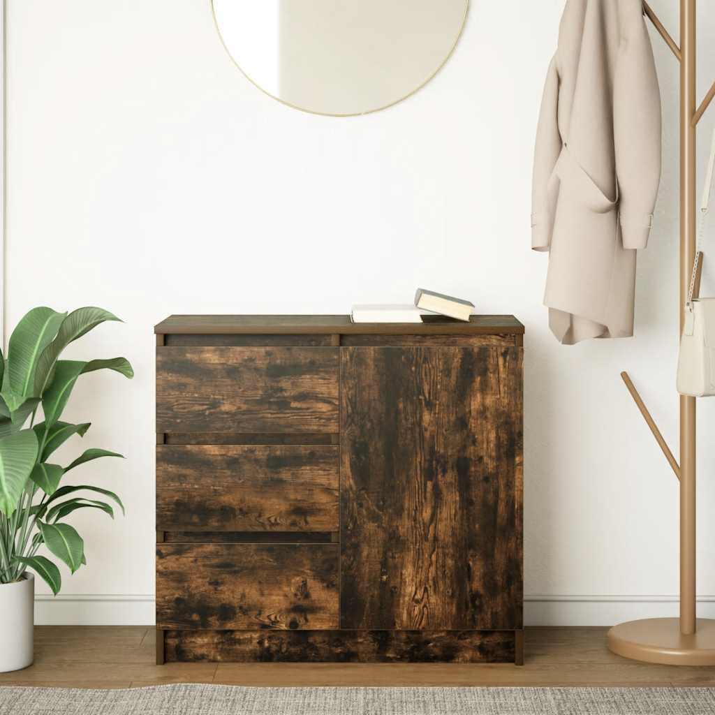 skænk med skuffe 71x35x65 cm konstrueret træ røget egetræ