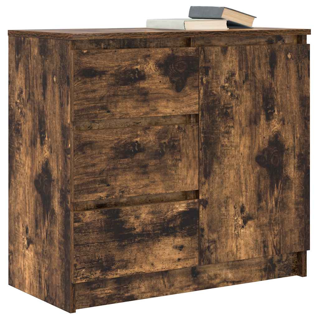 skænk med skuffe 71x35x65 cm konstrueret træ røget egetræ