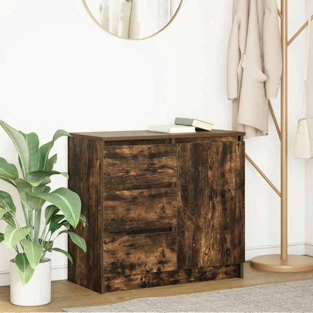 skænk med skuffe 71x35x65 cm konstrueret træ røget egetræ