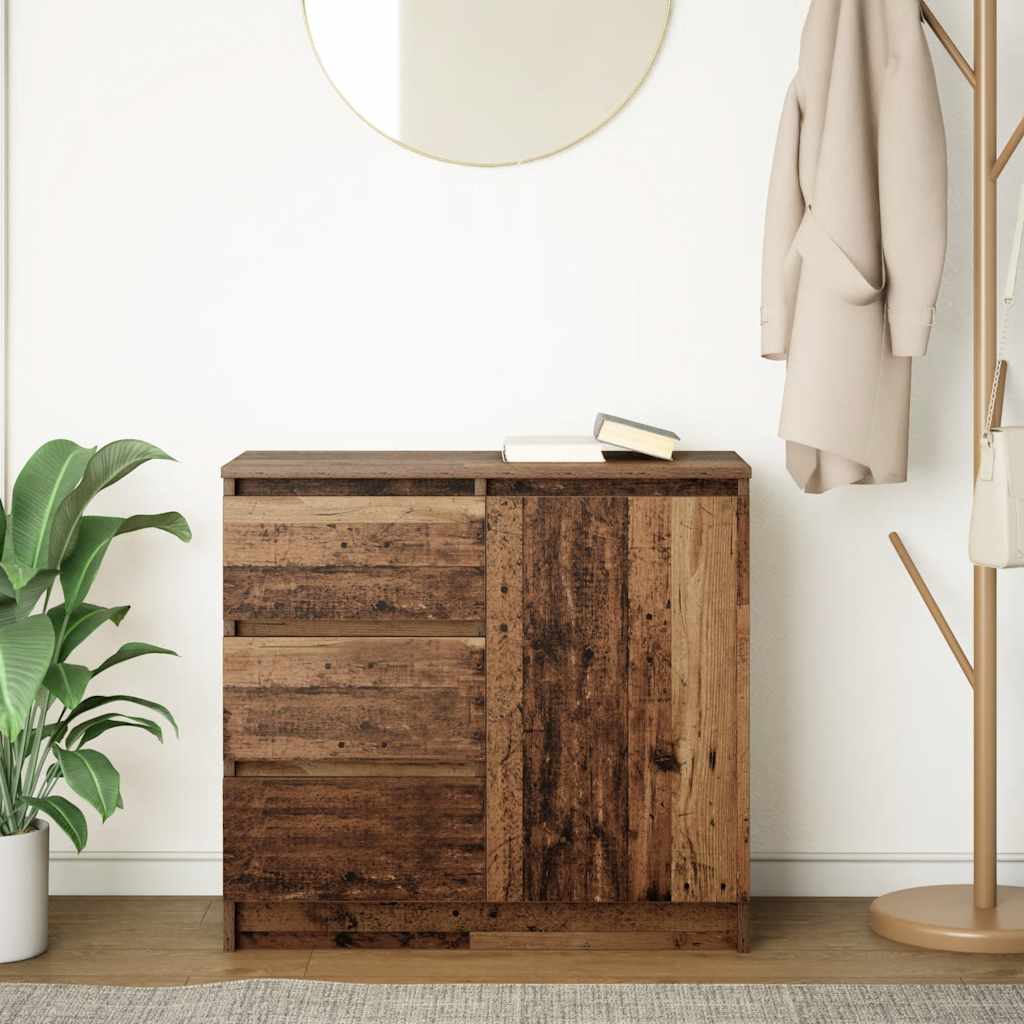 skænk med skuffe 71x35x65 cm konstrueret træ antikt træ