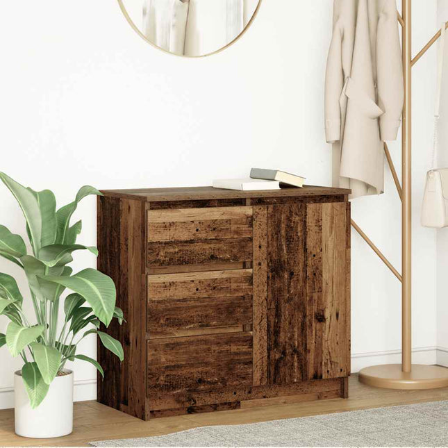 skænk med skuffe 71x35x65 cm konstrueret træ antikt træ