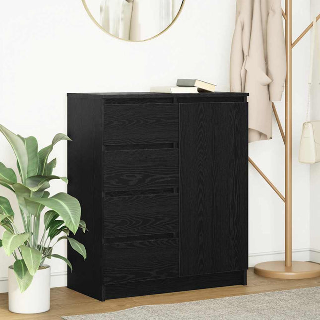 skænk med skuffer 71x35x84 cm konstrueret træ sort egetræ